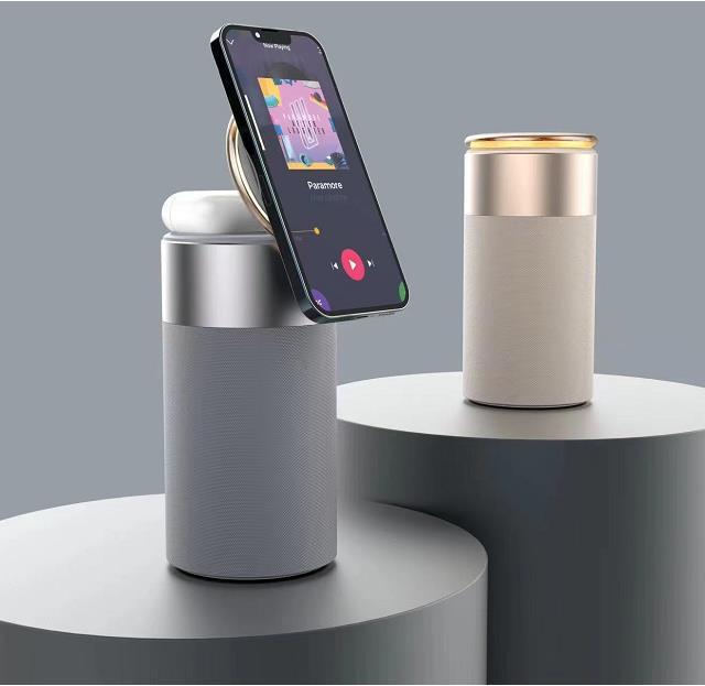 mult Function IPhone And AirPods Wireless Charger Portable Bluetooth Speaker With Touch Lamp For Home And Office