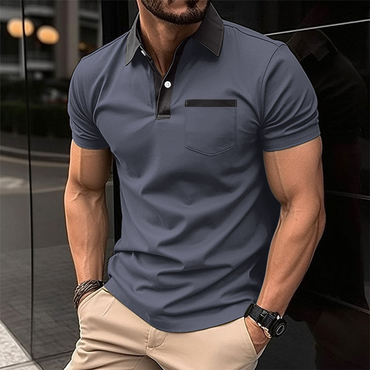 Men's Polo Shirt - Lapel Fashion Slim Pocket Short-sleeved T-shirt