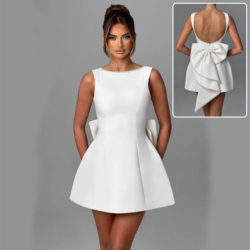 Pearl Bow Backless Dress - Summer Collection