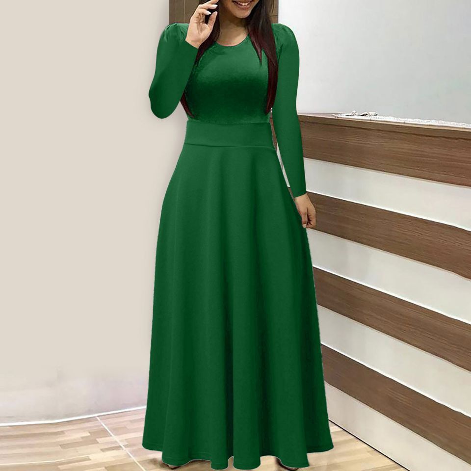 Women's Long Sleeve U Collar Dress - Stylish & Comfortable