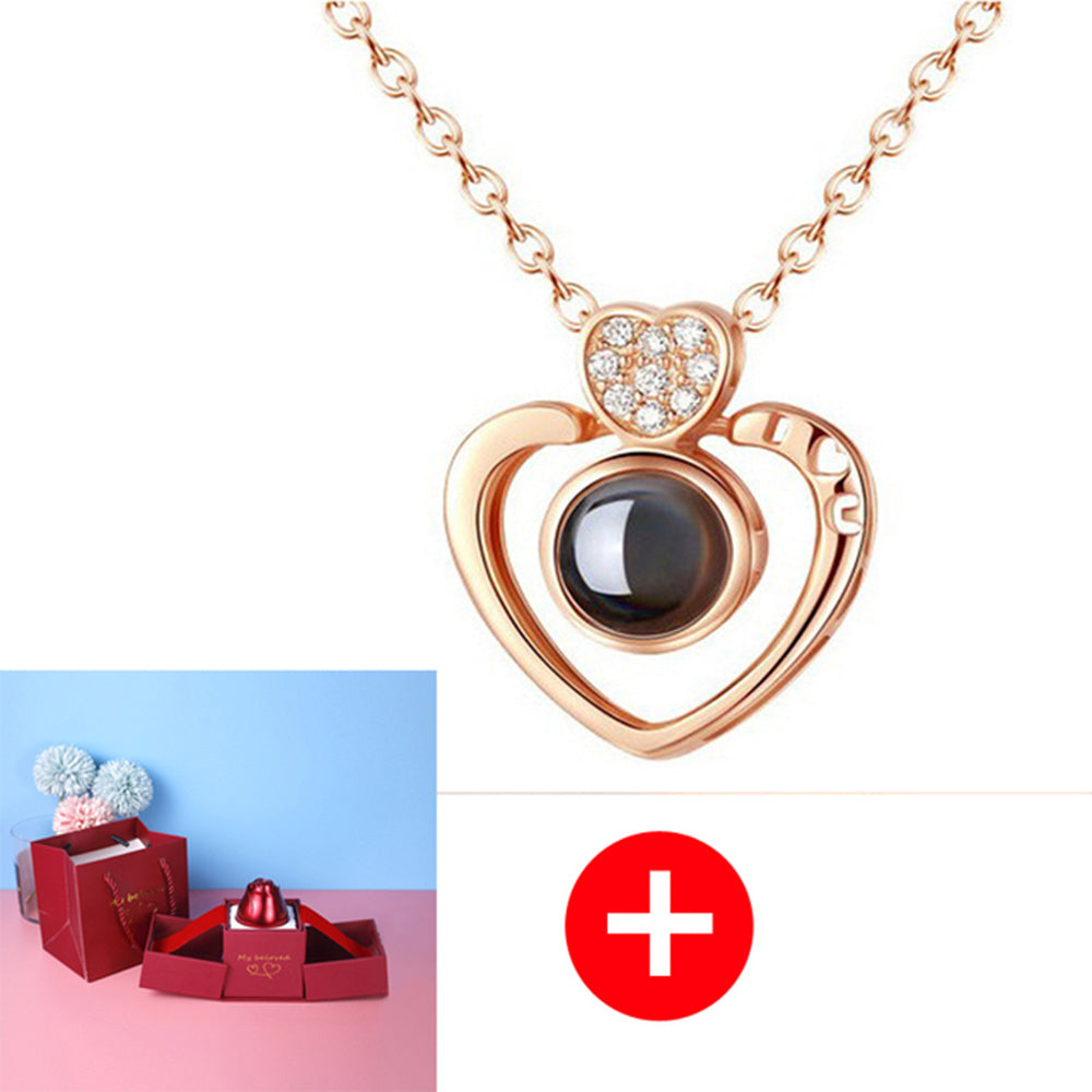 Valentine's Day Metal Rose Gift Set - Crystal Necklace with Gift Box