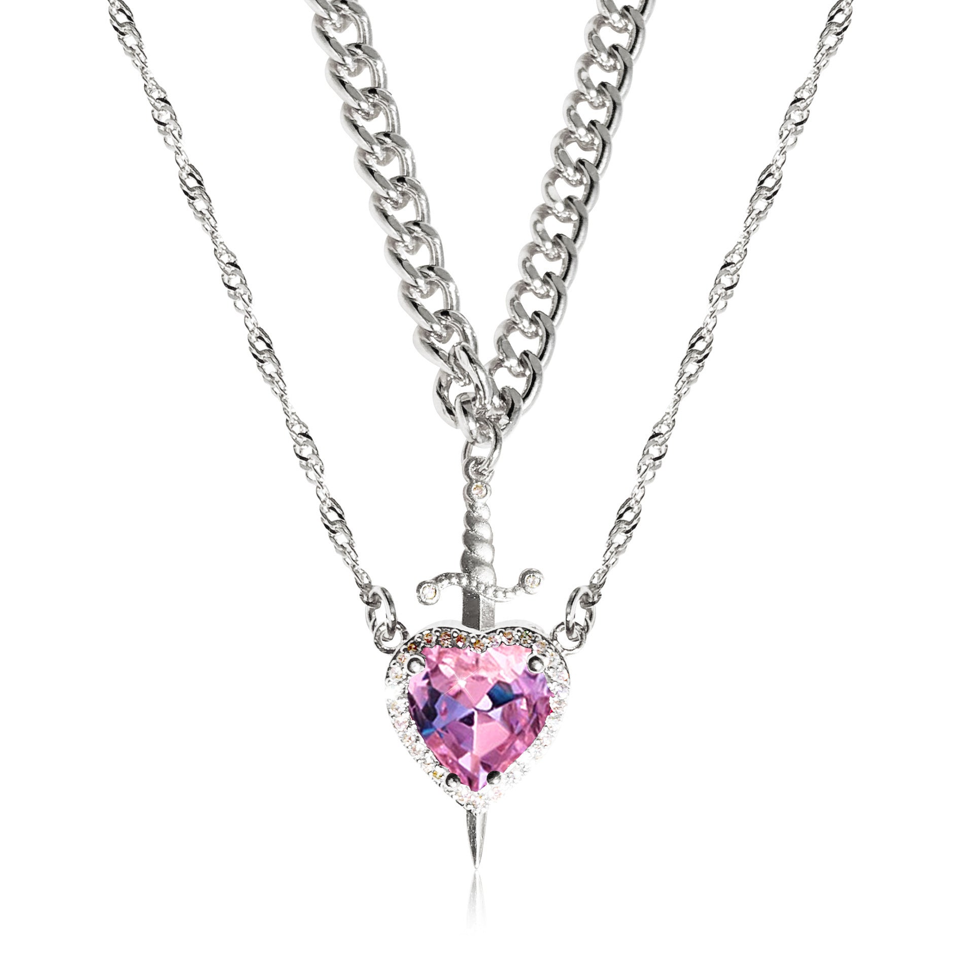 Gothic Heart Dagger Couple Necklace Set - Punk Arrow Through Heart Jewelry